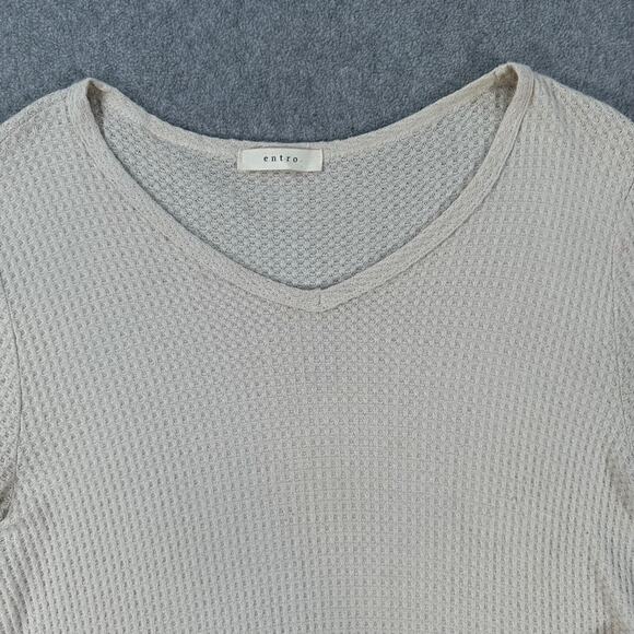 Entro Waffle Knit Peplum Ruffle Hem Tunic Top Women's Small Beige V-Neck - Picture 4 of 8